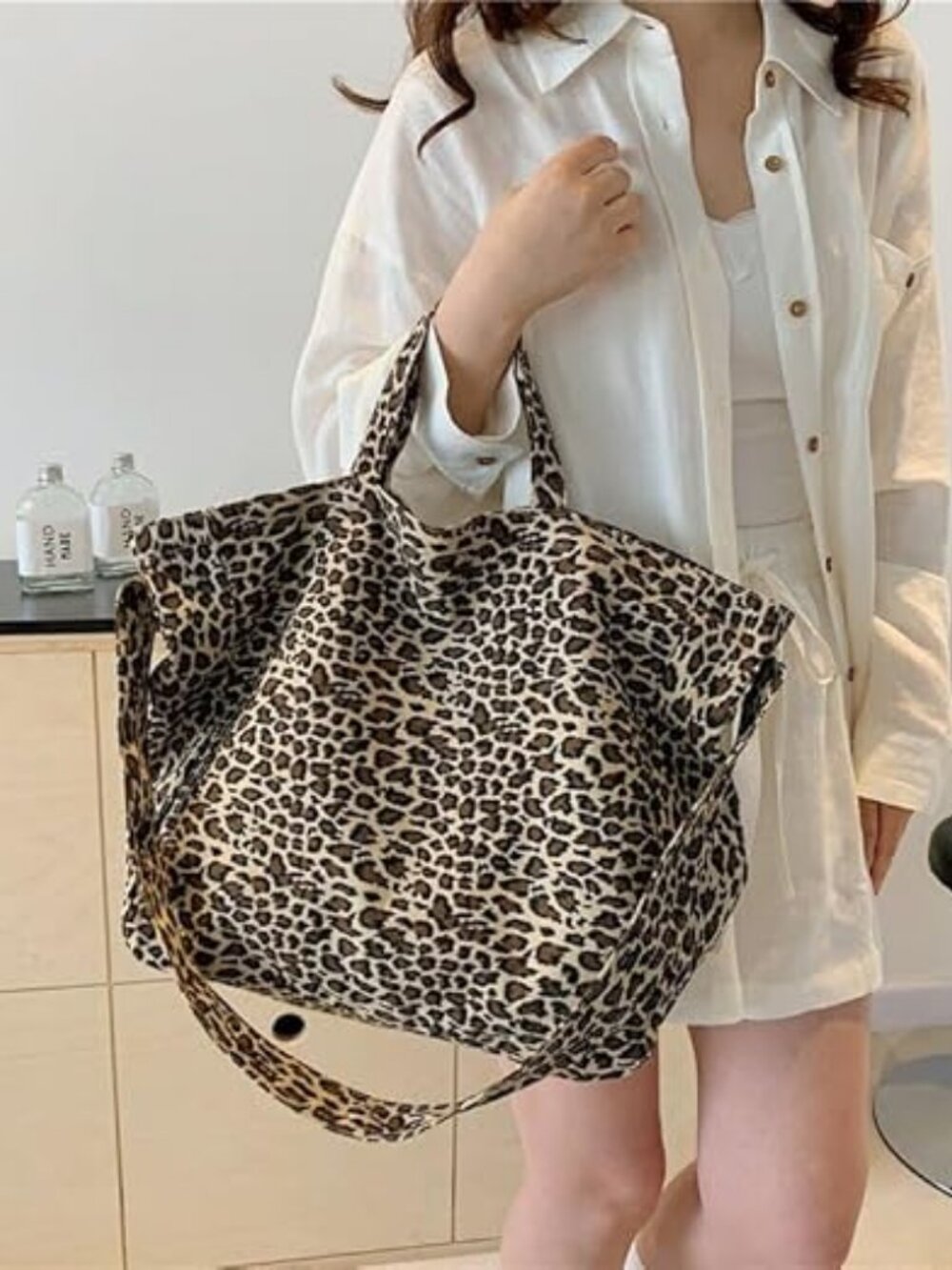 Large Capacity Leopard Print Hobo Bag with Adjustable Shoulder Strap - Picture 6 of 7